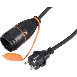 Q-Link Verlengsnoer met Sluitsysteem - Verlengkabel met Randaarde - IP44 Spatwaterdicht - Verlengsnoer Buiten - H07RNF - 3 x 1.5 mm² - 25 meter - Zwart/Oranje