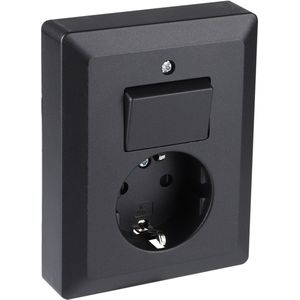 Q-link Stopcontact met Wisselschakelaar - Zwart - Combinatie Wandcontactdoos - Inbouw Stopcontact en Schakelaar - Randaarde