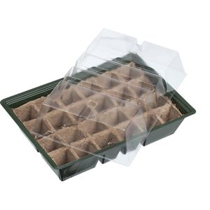 Kweekbak/kweekkastje met deksel 14 x 33 x 23 cm - Propagator/moestuinbak - Inclusief houtvezel tray met 24 kweekpotjes