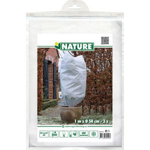 Nature plantenhoes met trekkoord - 3x stuks - H100 x D50 cm - wit - anti-vorst planten beschermhoes