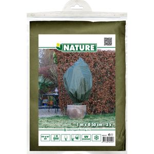 Nature plantenhoes met trekkoord - 3x stuks - H100 x D50 cm - groen - anti-vorst beschermhoes