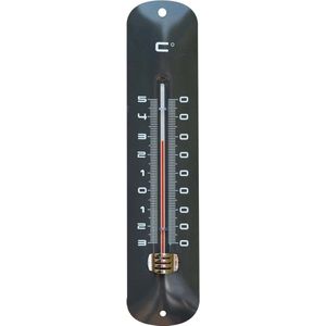 Binnen/buiten thermometer grijs van metaal 6.5 x 30 cm -Binnen/buitenthemometers - Temperatuurmeters