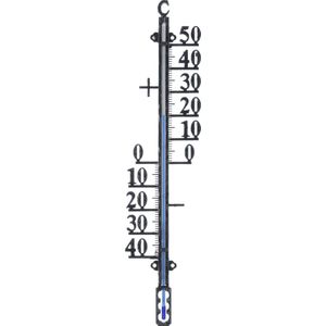 Binnen/buiten profielthermometer zwart van metaal 10 x 41 cm