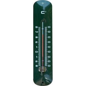Binnen/buiten thermometer groen van metaal 6.5 x 30 cm - Buitenthermometers