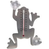 Binnen/buiten thermometer grijze kikker 16 cm met zuignappen - Tuindecoratie dieren - Buitenthermometers / kozijnthermometers