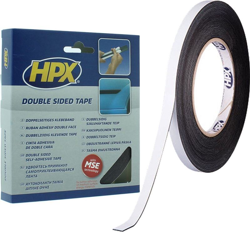 HPX - Dubbelzijdig Tape - Zwart - 10 Meter - 9 mm
