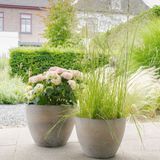 Bloempot/plantenpot - buiten - beige/goud - D19 en H15 cm - kunststof/steenmix - Plantenpotten