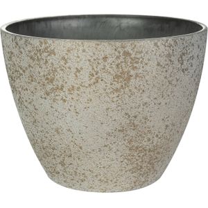 Bloempot/plantenpot - buiten - beige/goud - D19 en H15 cm - kunststof/steenmix - Plantenpotten