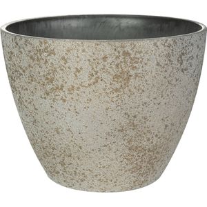 Bloempot/plantenpot - buiten - beige/goud - D22 en H17 cm - kunststof/steenmix - Plantenpotten