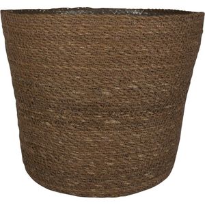 Plantenpot/bloempot van jute/zeegras diameter 30 cm en hoogte 26 cm camel bruin - Met binnenkant van plastic