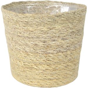 Plantenpot/bloempot van jute/zeegras diameter 22 cm en hoogte 19 cm creme beige - Met binnenkant van plastic