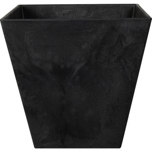 Bloempot/plantenpot vierkant van gerecycled kunststof zwart D30 en H30 cm