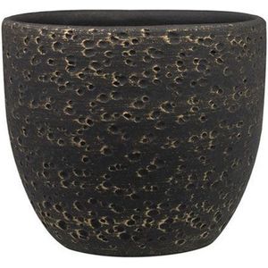 Plantenpot/Bloempot Lava Stone - zwart - D17 x H15 cm - binnen