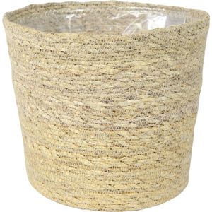 Plantenpot/bloempot van jute/zeegras diameter 26 cm en hoogte 23 cm creme beige - Met binnenkant van plastic