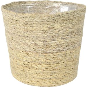 Steege Plantenpot - beige - gevlochten zeegras - 30 x 26 cm - plastic binnenkant