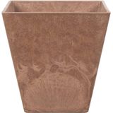 Bloempot/plantenpot gerecycled kunststof/steenpoeder terra bruin dia 15 cm en hoogte 15 cm - Binnen en buiten gebruik