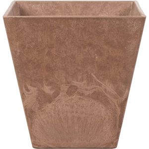Bloempot/plantenpot gerecycled kunststof/steenpoeder terra bruin dia 15 cm en hoogte 15 cm - Binnen en buiten gebruik