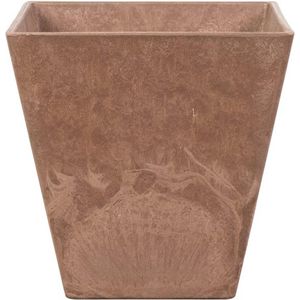 Bloempot/plantenpot vierkant van gerecycled kunststof terra bruin D15 en H15 cm - Plantenbakken