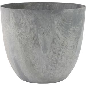 Bloempot/plantenpot gerecycled kunststof/steenpoeder betongrijs dia 45 cm en hoogte 38 cm voor binnen/buiten - Met drainagesysteem