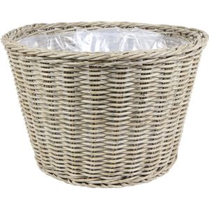 Steege Plantenpot - rotan - kunststof - beige - 45 x 31 cm - Met binnenkant van plastic - Binnen/buiten