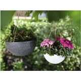 Hangende bloempot/plantenpot schaal gerecycled kunststof/steenpoeder donkergrijs dia 35 cm en hoogte 17 cm - Voor buiten