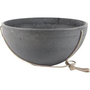 Hangende bloempot/plantenpot schaal gerecycled kunststof/steenpoeder donkergrijs dia 35 cm en hoogte 17 cm - Voor buiten