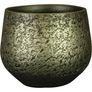 Steege Plantenpot/bloempot - keramiek - metallic donkergroen/touch of gold - D16/H13 cm