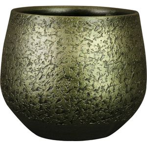 Steege Plantenpot/bloempot - keramiek - metallic donkergroen/touch of gold - D19/H16 cm