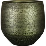 Ter Steege Plantenpot/bloempot - keramiek - metallic donkergroen/touch of gold - D32/H30 cm