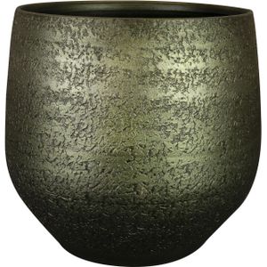 Steege Plantenpot/bloempot - keramiek - metallic donkergroen/touch of gold - D36/H33 cm