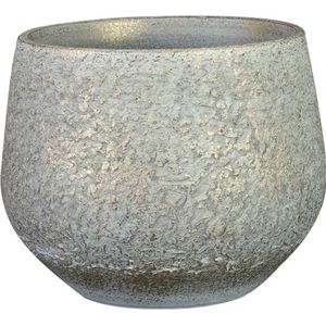 Steege Plantenpot/bloempot - keramiek - metallic zilvergrijs/touch of gold - D16/H13 cm