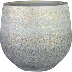 Steege Plantenpot/bloempot - keramiek - metallic zilvergrijs/touch of gold - D27/H25 cm