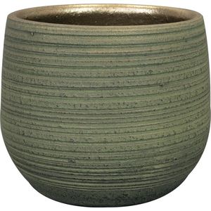 Steege Plantenpot/Bloempot - Keramiek - Donkergroen Stripes Relief - D15/H13 cm