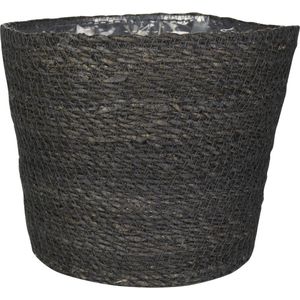 Steege Plantenpot - grijs - gevlochten zeegras - 18 x 16 cm - plastic binnenkant