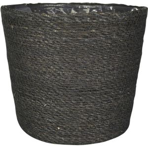 Steege Plantenpot - grijs - gevlochten zeegras - 22 x 19 cm - binnenkant plastic