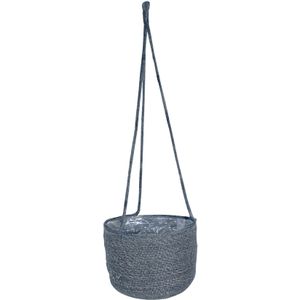 Steege Plantenpot - hangend - grijs - zeegras - 19 x 17 cm - plastic binnenkant