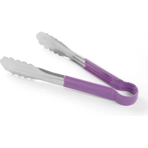 HENDI Serveertang HACCP, keukentangen, voedseltangen, grilltangen, kooktangen, handvat volgens HACCP norm, 250mm, RVS, paars