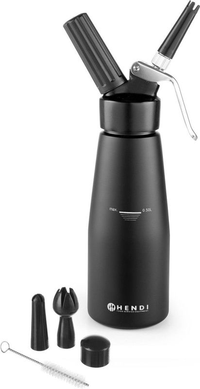 Hendi - Aluminium Fles - Mat Zwart - Inclusief 3 Spuitmondjes
