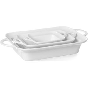 Tapasschaal / Ovenschaal - Rechthoek met Grepen - 100x140x45 mm - Wit - Porselein
