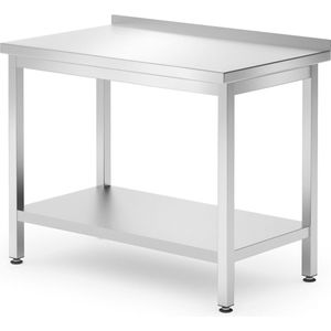 HENDI Werktafel, met opstaande rand, geschroefd, met opbergplank, in hoogte verstelbare poten, versterkt werkblad, tot 70kg/m2, keukentafel, keukenwerktafel, 1000x600x(H)850mm, roestvast staal