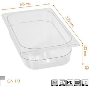 HENDI Gastronorm container, voedsel opslag container, temperatuurbestendig van -40° tot 110°C, vaatwasserbestendig, geur en smaakloos, 4L, polycarbonaat, GN 1/3, 325x176x(H)100mm, transparant