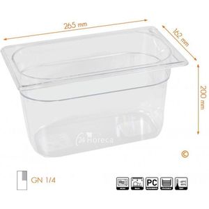 HENDI Gastronorm container, voedsel opslag container, temperatuurbestendig van -40° tot 110°C, vaatwasserbestendig, geur en smaakloos, 5.5L, polycarbonaat, GN 1/4, 265x162x(H)200mm, transparant