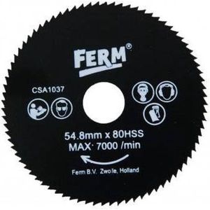 FERM - CSA1037 - Precisie - zaagblad - 80HSS - Diameter: - 54,8mm - Asgat: - 11,1mm - Voor zagen van - Zacht metaal - Kunststof - Universeel - Zeer geschikt voor - CSM1035 - CSM1038 - Precisie-cirkelzaag - Zaagdiepte: - 12mm