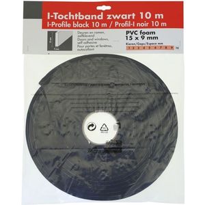 Maclean Tochtband I-profiel - Pvc - Antraciet - Zelfklevend - Deuren En Ramen - Kieren 1-9mm - 10m