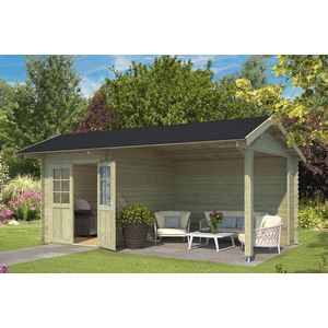 Outdoor Life Products | Tuinhuis met Overkapping Kenzo 540 x 300 | Geïmpregneerd | Olijfgroen