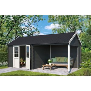 Outdoor Life Products | Tuinhuis met Overkapping Fraya 570 x 275 | Gecoat | Carbon Grey-Wit