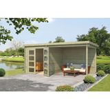 Outdoor Life Products | Tuinhuis met Overkapping Helena 472 x 230 | Geïmpregneerd | Olijfgroen