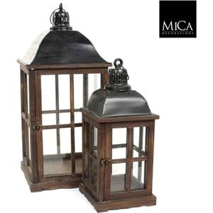 Mica decorations Lantaarn, hout, bruin, 66