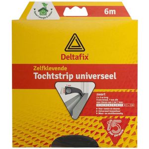 Deltafix Tochtstrip - Tochtwering - Zwart - Zelfklevend - Universeel - 6 M X 9 Mm X 7 Mm