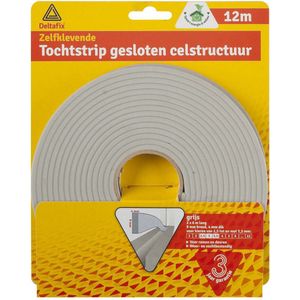 Deltafix Tochtstrip - Tochtwering - Grijs - Zelfklevend - Universeel - 12 M X 9 Mm X 4 Mm